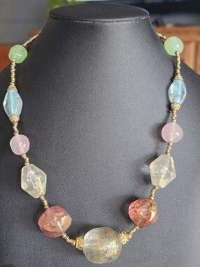 Handmade Multi-Colored Beaded Necklace with Gold Accents